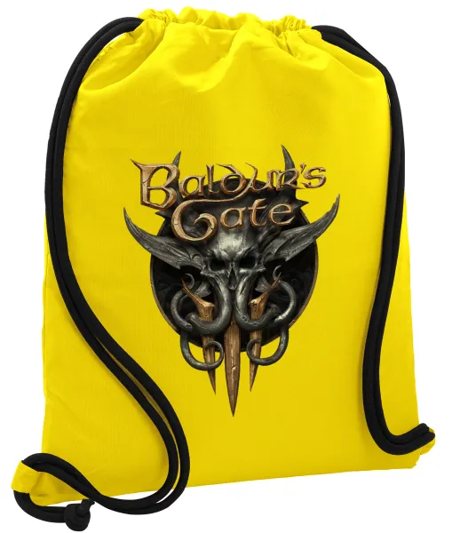 Baldur's Gate — Τσάντα πλάτης πουγκί GYMBAG Κίτρινη, με τσέπη (40x48cm) & χονδρά κορδόνια