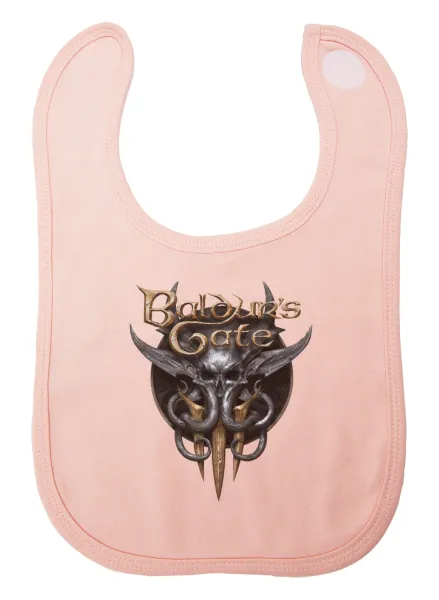 Baldur's Gate — Baby bib with velcro, pink, 100% organic cotton (0-18 months)