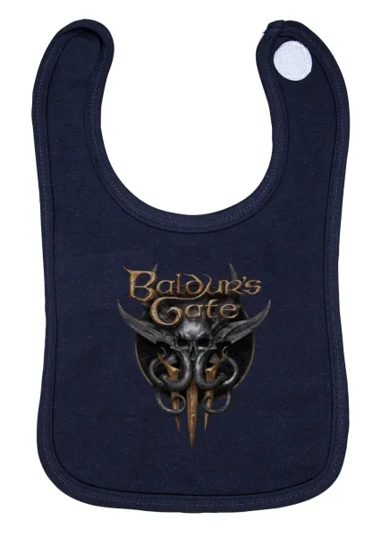 Baldur's Gate — Baby bib with velcro, blue, 100% organic cotton (0-18 months)