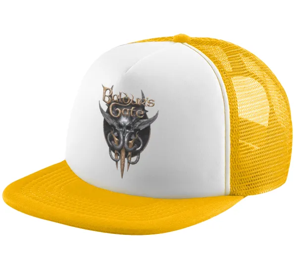 Baldur's Gate — Adult Soft Trucker Hat with Yellow/White Mesh (POLYESTER, ADULT, UNISEX, ONE SIZE)