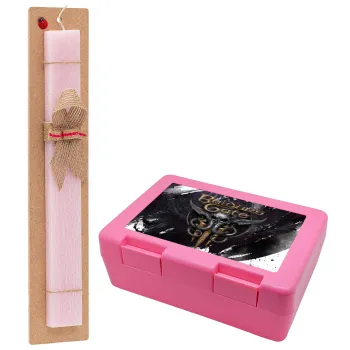 Baldur's Gate, Easter Set, children's snack container PINK & scented flat Easter candle (30cm) (PINK)