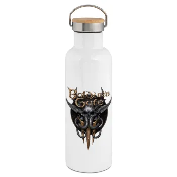 Baldur's Gate, Stainless steel White with wooden lid (bamboo), double wall, 750ml