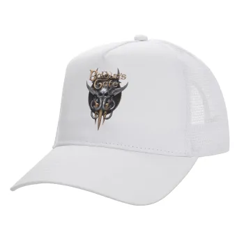 Baldur's Gate, Structured Trucker Adult Hat, with Mesh, WHITE (100% COTTON, ADULT, UNISEX, ONE SIZE)