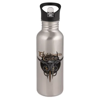 Baldur's Gate, Παγούρι νερού Ασημένιο με καλαμάκι, ανοξείδωτο ατσάλι 600ml