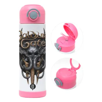 Baldur's Gate, Children's hot water bottle, stainless steel, with safety straw, PINK (500ml)