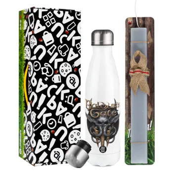 Baldur's Gate, Easter candle, metallic white thermos bottle (500ml) & aromatic flat candle (30cm) (GRAY)