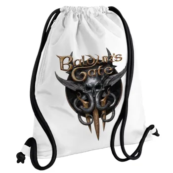 Baldur's Gate, Τσάντα πλάτης πουγκί GYMBAG λευκή, με τσέπη (40x48cm) & χονδρά κορδόνια