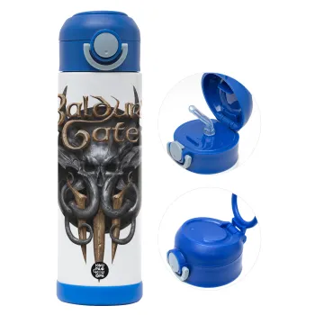 Baldur's Gate, Children's hot water bottle, stainless steel, with safety straw, BLUE (500ml)