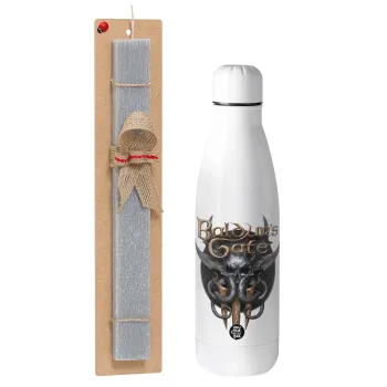 Baldur's Gate, Easter Set, metallic stainless thermos bottle (500ml) & scented flat Easter candle (30cm) (GRAY)