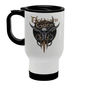 Baldur's Gate, Stainless steel travel mug with lid, double wall white 450ml