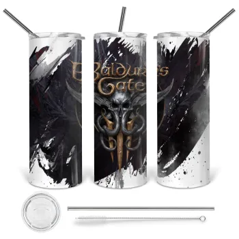Baldur's Gate, Tumbler ποτήρι θερμό από ανοξείδωτο ατσάλι 600ml, με μεταλλικό καλαμάκι & βούρτσα καθαρισμού