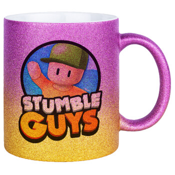 Stumble Guys, Κούπα Χρυσή/Ροζ Glitter, κεραμική, 330ml