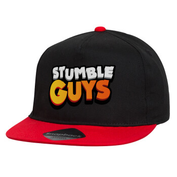 Stumble Guys, Children's Flat Snapback Hat, Black/Red (100% COTTON, CHILDREN'S, UNISEX, ONE SIZE)