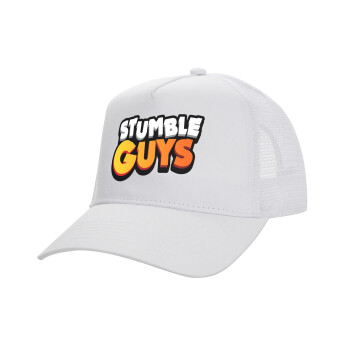 Stumble Guys, Structured Trucker Adult Hat, with Mesh, WHITE (100% COTTON, ADULT, UNISEX, ONE SIZE)
