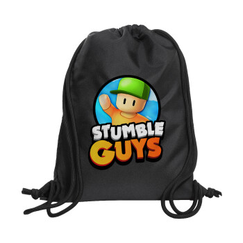 Stumble Guys, Τσάντα πλάτης πουγκί GYMBAG Μαύρη, με τσέπη (40x48cm) & χονδρά κορδόνια