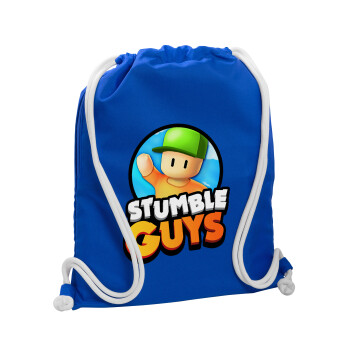 Stumble Guys, Τσάντα πλάτης πουγκί GYMBAG Μπλε, με τσέπη (40x48cm) & χονδρά κορδόνια