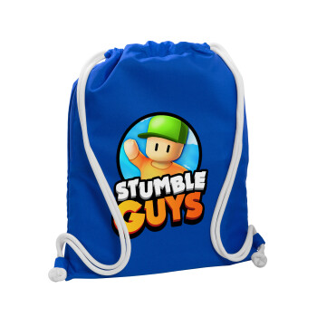Stumble Guys, Backpack pouch GYMBAG Blue, with pocket (40x48cm) & thick cords
