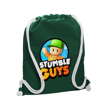 Stumble Guys, Τσάντα πλάτης πουγκί GYMBAG BOTTLE GREEN, με τσέπη (40x48cm) & χονδρά λευκά κορδόνια