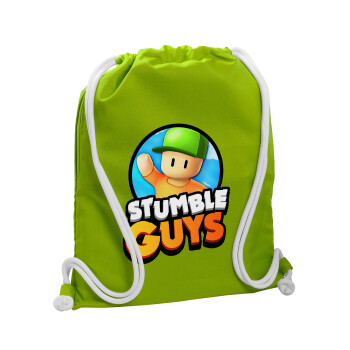 Stumble Guys, Τσάντα πλάτης πουγκί GYMBAG LIME GREEN, με τσέπη (40x48cm) & χονδρά κορδόνια