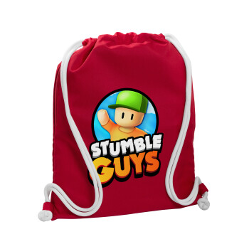 Stumble Guys, Τσάντα πλάτης πουγκί GYMBAG Κόκκινη, με τσέπη (40x48cm) & χονδρά κορδόνια