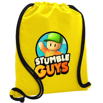 Stumble Guys, Τσάντα πλάτης πουγκί GYMBAG Κίτρινη, με τσέπη (40x48cm) & χονδρά κορδόνια