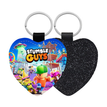 Stumble Guys, Μπρελόκ PU δερμάτινο glitter καρδιά ΜΑΥΡΟ