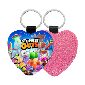 Stumble Guys, Μπρελόκ PU δερμάτινο glitter καρδιά ΡΟΖ