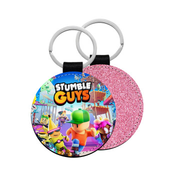 Stumble Guys, Μπρελόκ Δερματίνη, στρογγυλό ΡΟΖ (5cm)