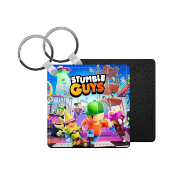 Stumble Guys, Μπρελόκ Δερματίνη, τετράγωνο ΜΑΥΡΟ (5x5cm)