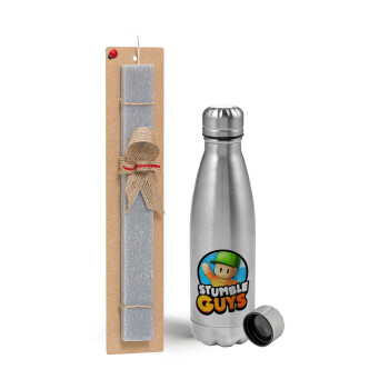 Stumble Guys, Easter Set, metallic Inox water bottle (750ml) & aromatic flat Easter candle (30cm) (GRAY)