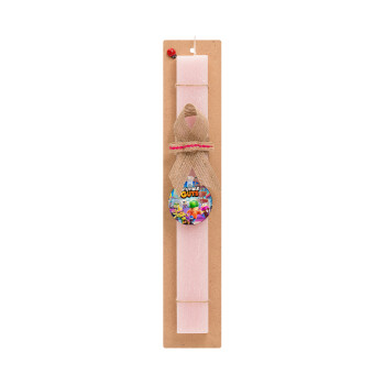Stumble Guys, Easter Set, wooden keychain & scented flat Easter candle (30cm) (PINK)
