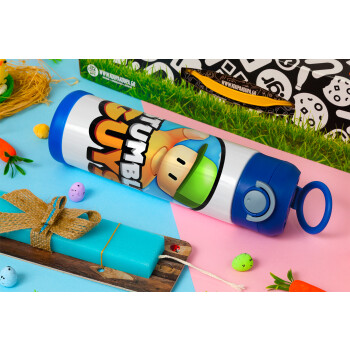 Stumble Guys, Easter candle, Childrens hot water bottle, stainless steel, with safety straw, BLUE (500ml)