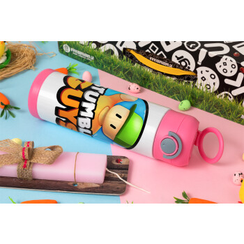 Stumble Guys, Easter candle, Childrens hot water bottle, stainless steel, with safety straw, PINK (500ml)