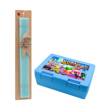 Stumble Guys, Easter Set, children's snack container BLUE & Easter aromatic flat candle (30cm) (TURQUOISE)