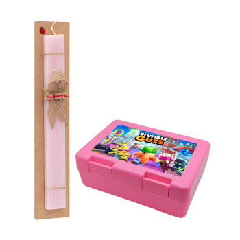 Stumble Guys, Easter Set, children's snack container PINK & scented flat Easter candle (30cm) (PINK)