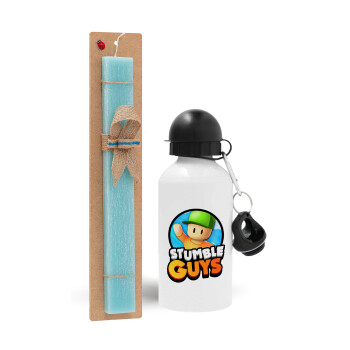 Stumble Guys, Easter Set, metallic aluminum water bottle (500ml) & scented flat candle (30cm) (TURQUOISE)