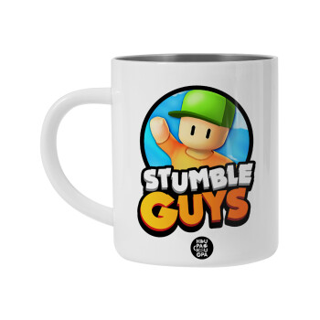 Stumble Guys, Λευκή Ανοξείδωτη Μεταλλική Κούπα 450ml - Διπλού Τοιχώματος 