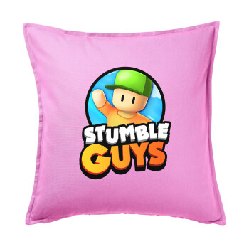 Stumble Guys, Μαξιλάρι καναπέ ΡΟΖ 100% βαμβάκι, περιέχεται το γέμισμα (50x50cm)
