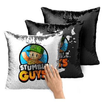 Stumble Guys, Μαξιλάρι καναπέ Μαγικό Μαύρο με πούλιες 40x40cm περιέχεται το γέμισμα