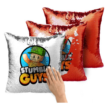 Stumble Guys, Μαξιλάρι καναπέ Μαγικό Κόκκινο με πούλιες 40x40cm περιέχεται το γέμισμα