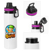 Metallic water bottle with safety lid, 850ml aluminum