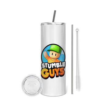 Stumble Guys, Eco friendly stainless steel tumbler 600ml, with metal straw & cleaning brush