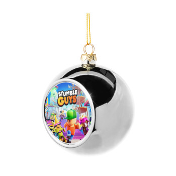 Stumble Guys, Silver 8cm Christmas tree ball ornament