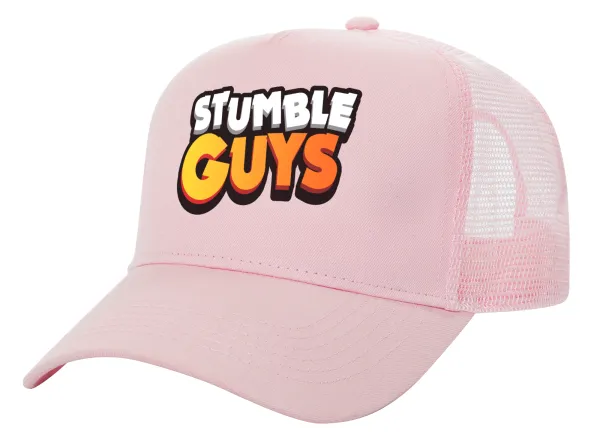 Stumble Guys — Adult Structured Trucker Hat, with Mesh, PINK (100% COTTON, ADULT, UNISEX, ONE SIZE)