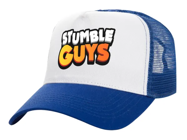 Stumble Guys — Adult Structured Trucker Hat, with Mesh, WHITE/BLUE (100% COTTON, ADULT, UNISEX, ONE SIZE)