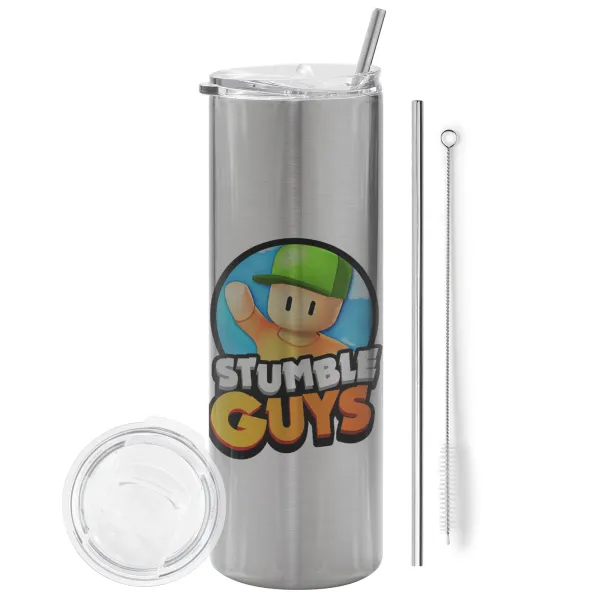 Stumble Guys — Tumbler stainless steel Silver 600ml, with metal straw & cleaning brush