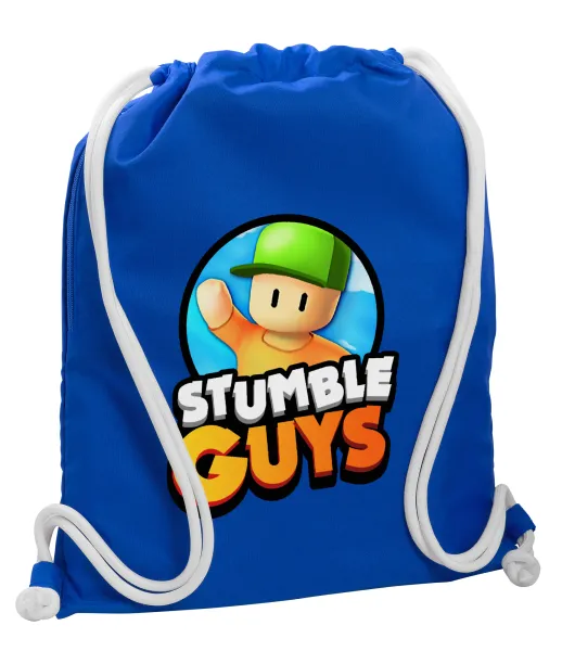 Stumble Guys — Backpack pouch GYMBAG Blue, with pocket (40x48cm) & thick cords