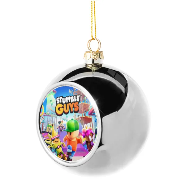 Stumble Guys — Silver 8cm Christmas tree ball ornament