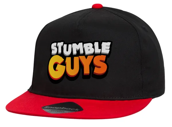 Stumble Guys — Flat Snapback Hat, Black/Red (100% COTTON, UNISEX, ONE SIZE)