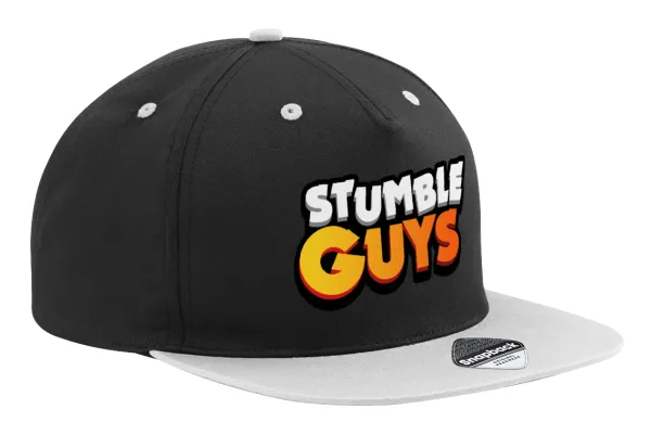 Stumble Guys — Adult Flat Snapback Hat Black/Grey, (100% COTTON TWILL, ADULT, UNISEX, ONE SIZE)